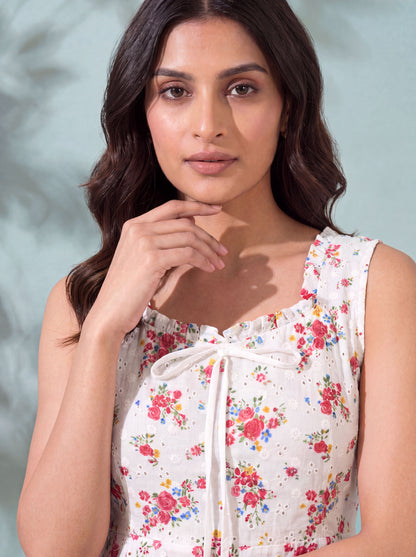 Primrose Schiffli Embroidered Fitted Peplum Top