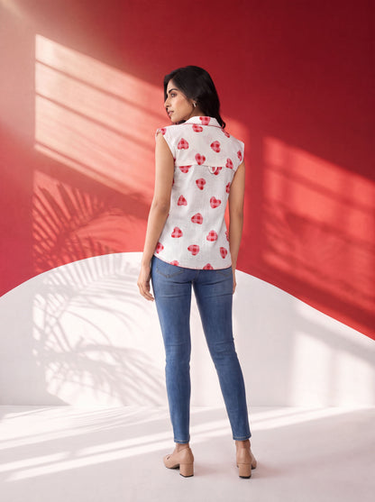 Poppy Heart Print Collared Shirt