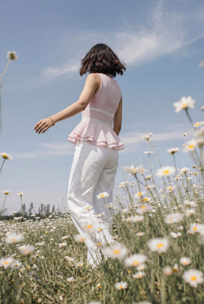 Iris Blush Pink Sleeveless Tie-up Peplum Top