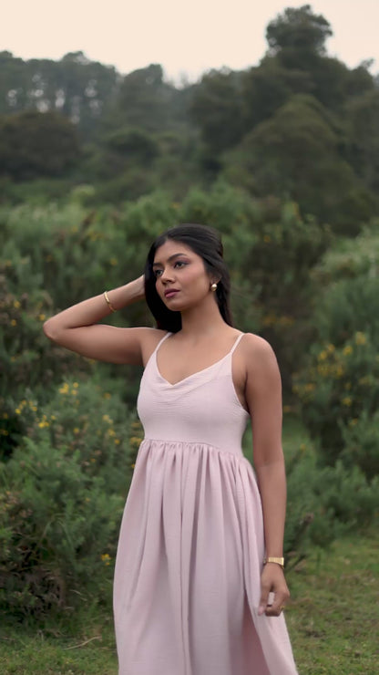 Nerina Blush Pink Gathered Calf-Length Dress
