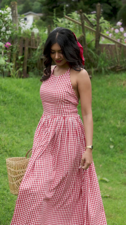 Cherry Red Gingham Fit & Flare Dress