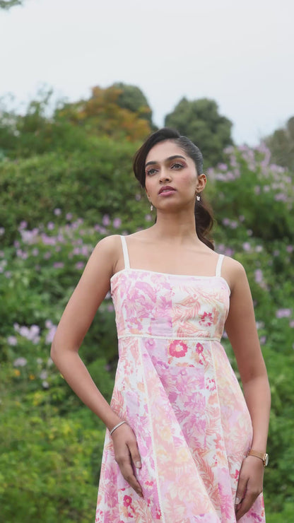Carnation Pink Floral A-Line Maxi Dress